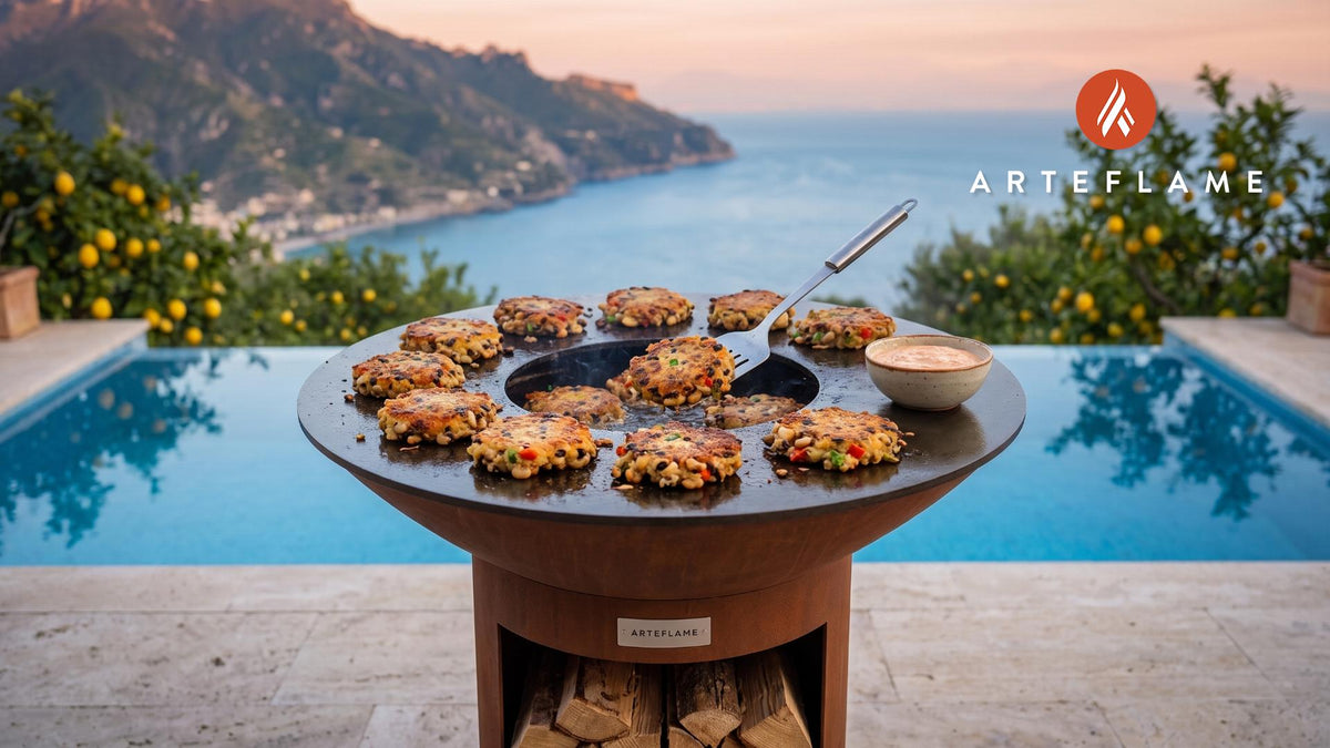 Crispy Hoppin' John Fritters (South Carolina Style) cooking on an Arteflame grill