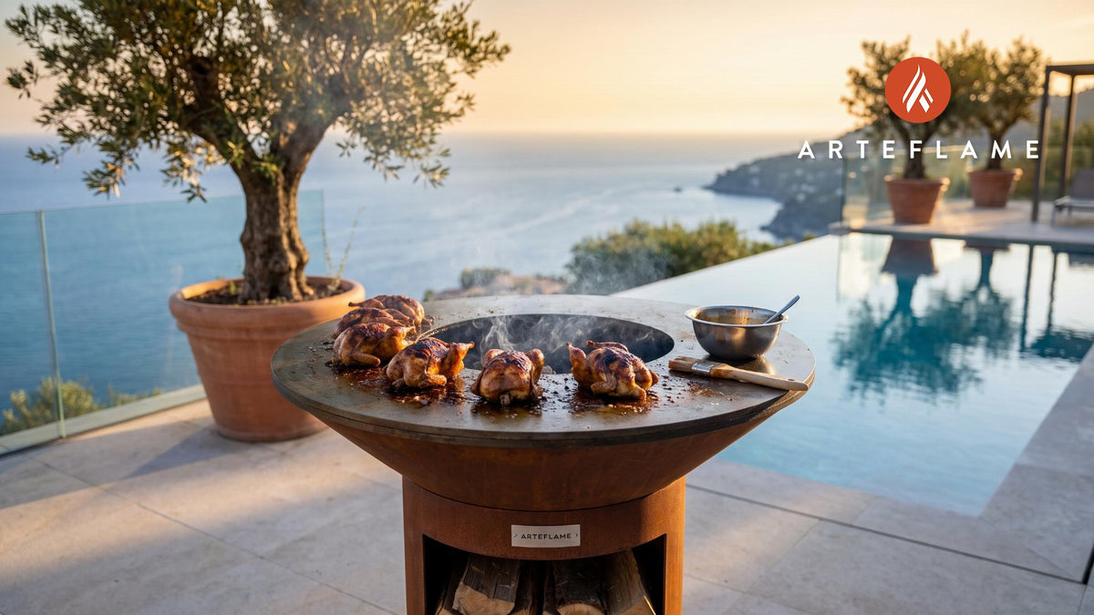 Grilled Bourbon Quail (South Carolina Style) cooking on an Arteflame grill