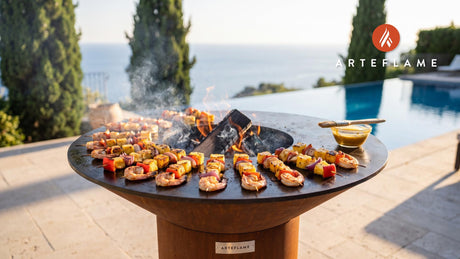 Grilled Shrimp & Pineapple Skewers (South Carolina Style) cooking on an Arteflame grill