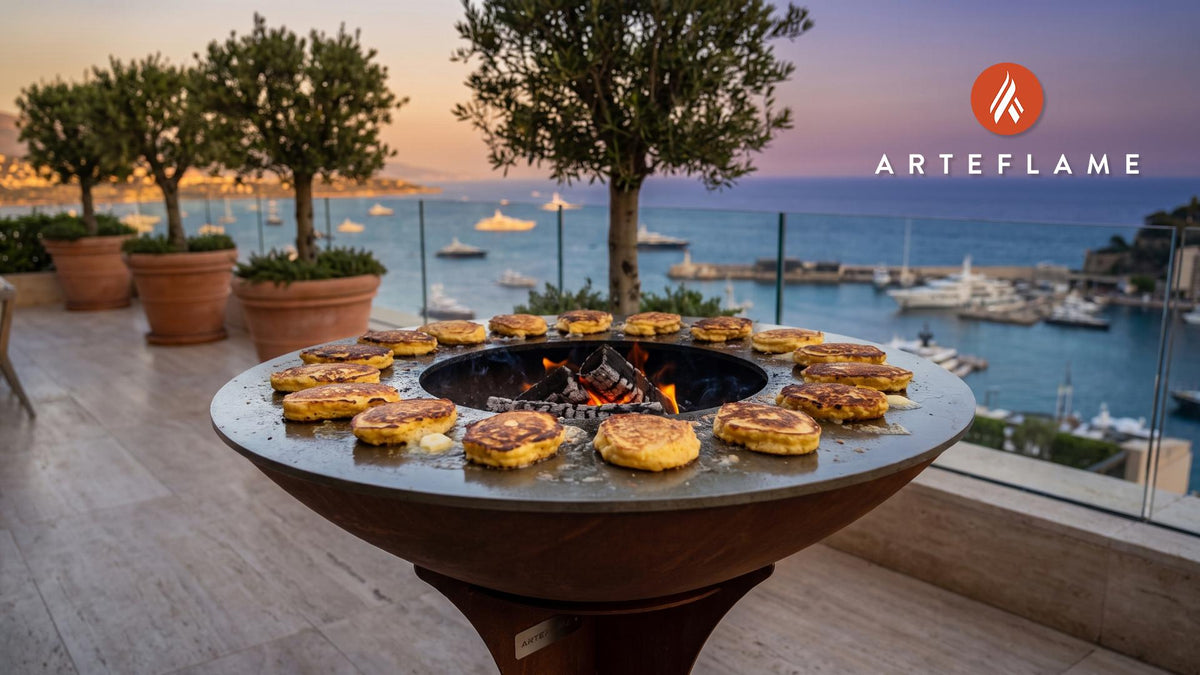 Grilled Cornbread Cakes (South Carolina Style) cooking on an Arteflame grill