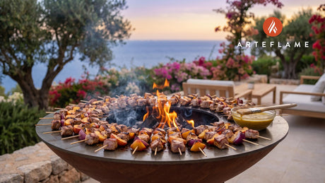 Juicy Pork & Peach Skewers (South Carolina Style) cooking on an Arteflame grill