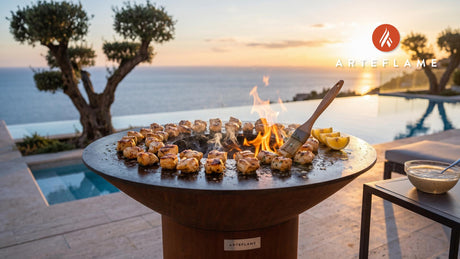 Grilled Gator Tail Bites (South Carolina Style) cooking on an Arteflame grill