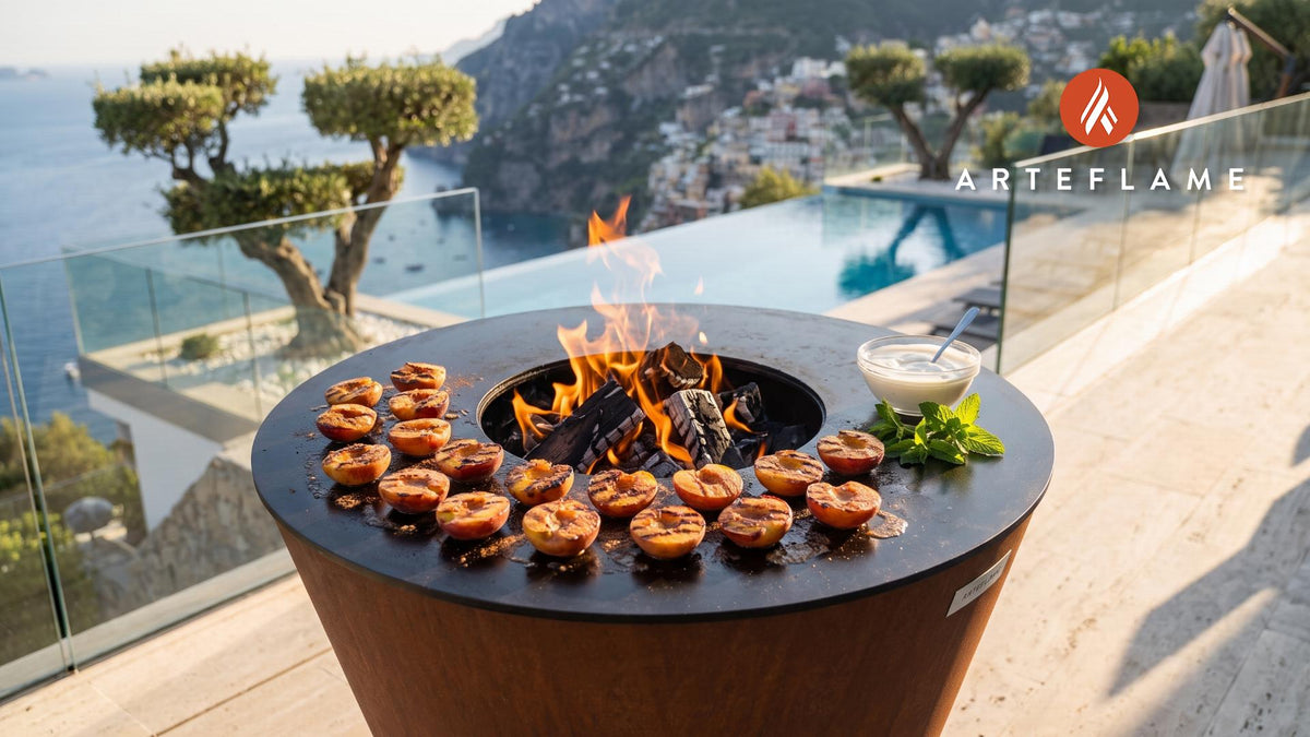 Grilled Peaches & Vanilla Cream (South Carolina Style) cooking on an Arteflame grill