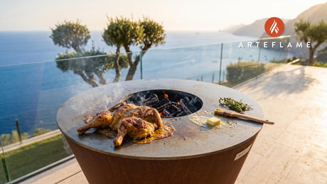Wood-Fired Whole Chicken (South Carolina Style) cooking on an Arteflame grill
