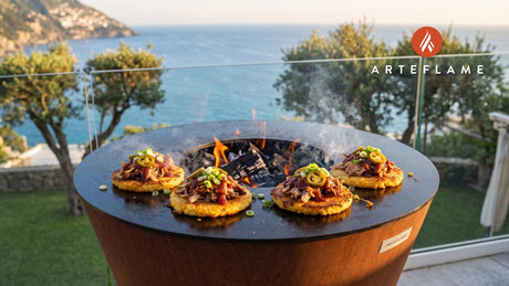Smoked Pork & Crispy Grit Cakes (South Carolina) cooking on an Arteflame grill