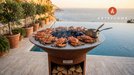 Grilled Blue Crab Legs (South Carolina Style) cooking on an Arteflame grill
