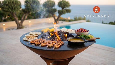 Grilled BBQ Shrimp Tacos (South Carolina Style) cooking on an Arteflame grill