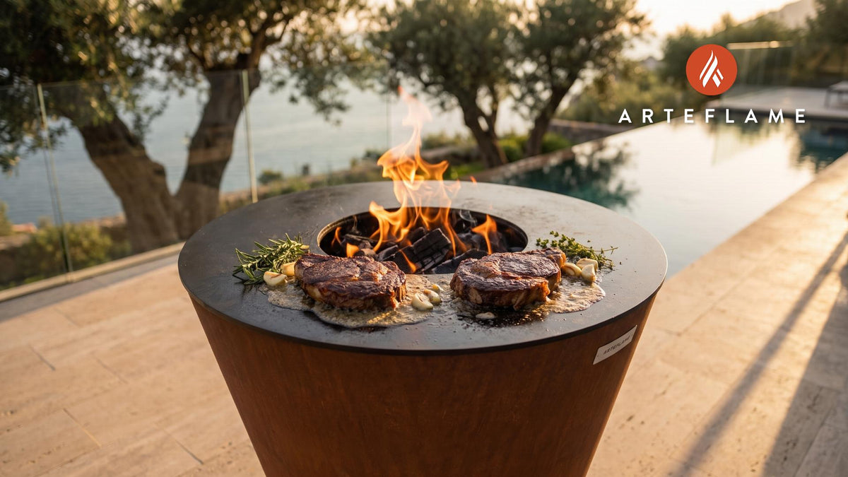 Seared Buffalo Ribeye Steak (South Dakota Style) cooking on an Arteflame grill