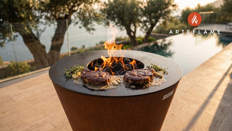 Seared Buffalo Ribeye Steak (South Dakota Style) cooking on an Arteflame grill