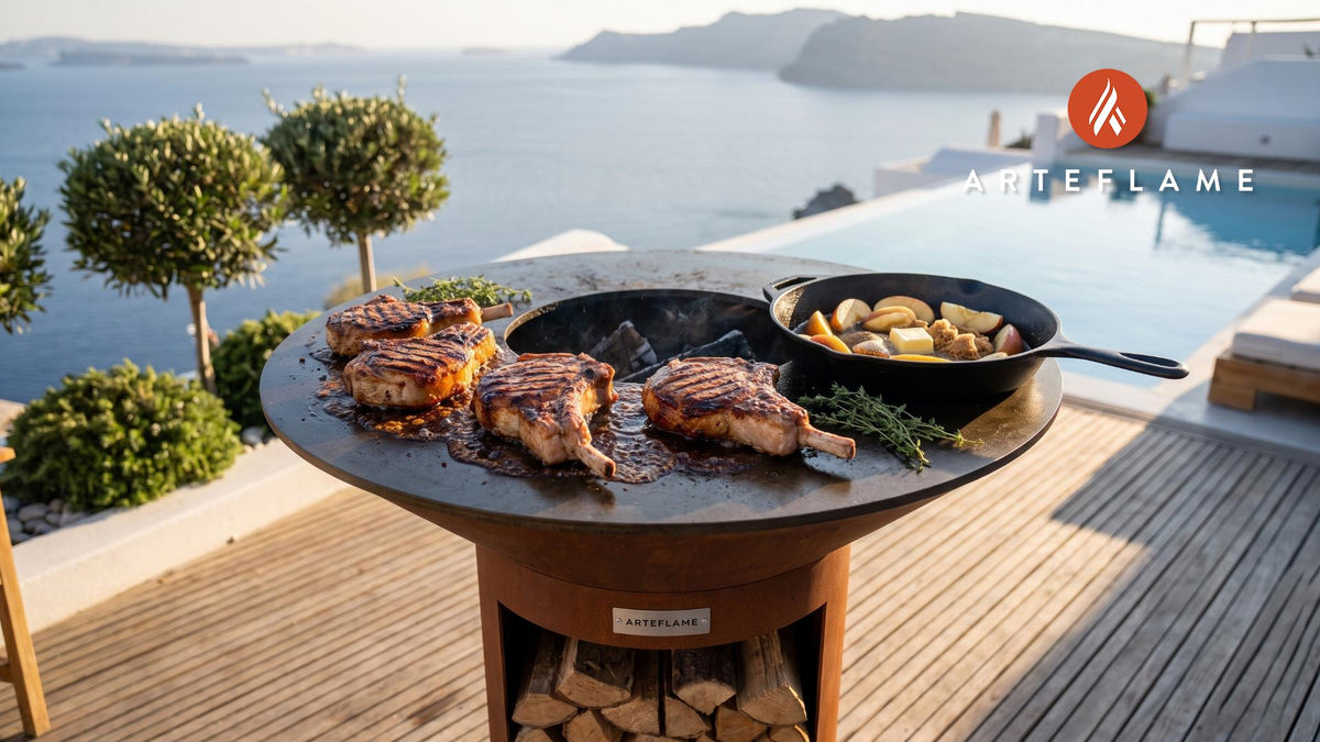 Grilled Pork Chops with Apple Glaze (South Dakota Style) cooking on an Arteflame grill