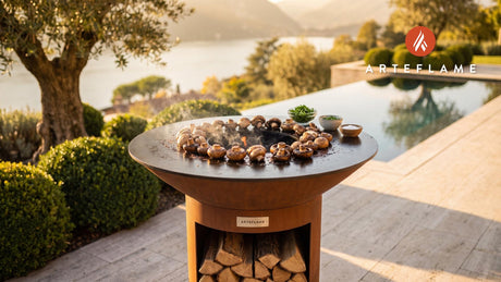 Grilled Balsamic Mushrooms (South Dakota Style) cooking on an Arteflame grill
