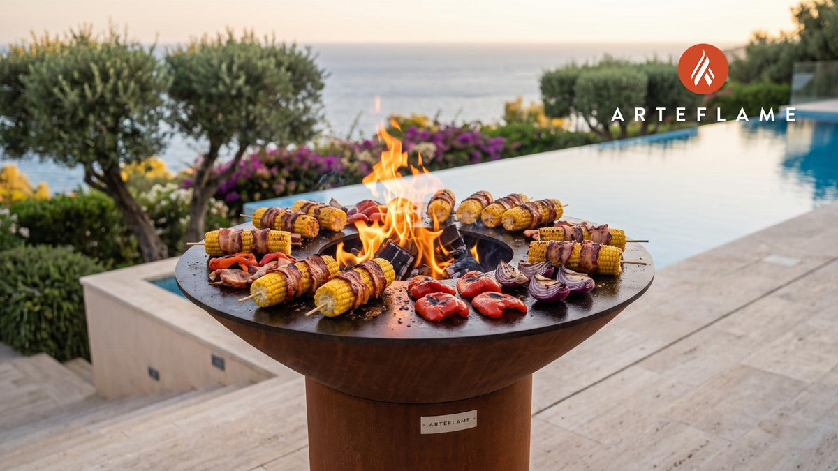 Sweet Corn & Bacon Skewers (South Dakota Style) cooking on an Arteflame grill