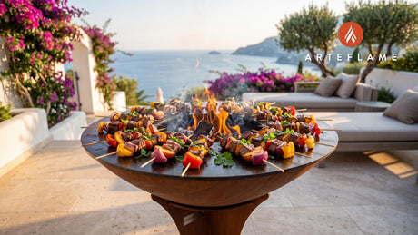 Grilled Peach Bison Kebabs (South Dakota Style) cooking on an Arteflame grill