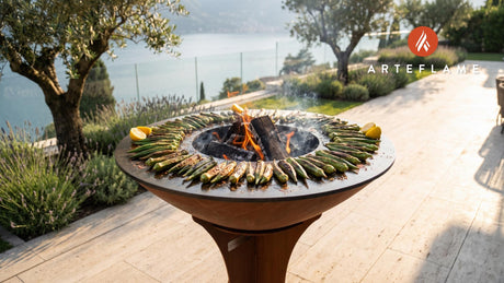 Charred Grilled Okra with Creole Seasoning (Tennessee Style) cooking on an Arteflame grill