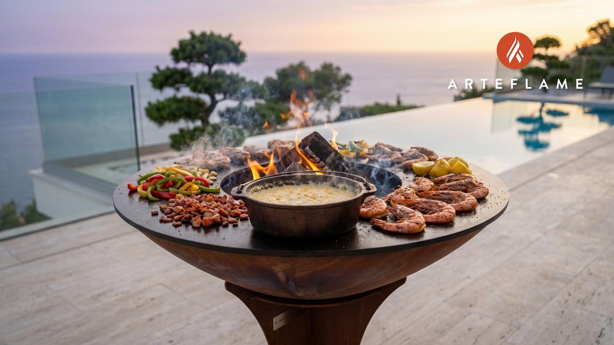 Grilled Shrimp & Grits (Tennessee Style) cooking on an Arteflame grill
