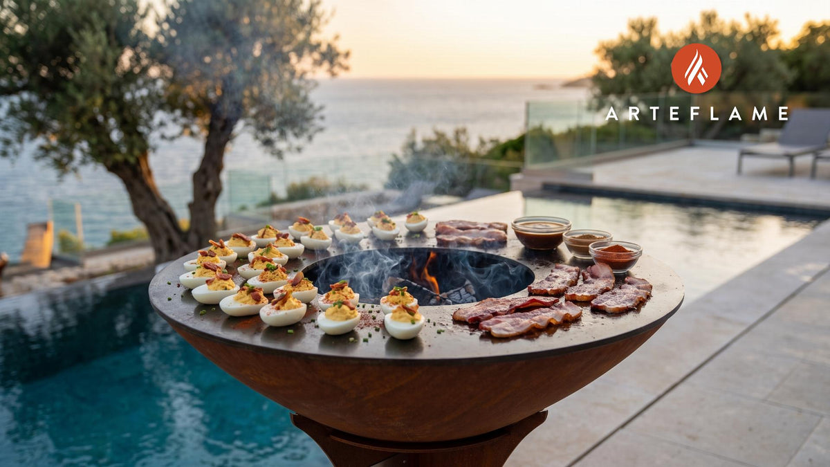 Smoked BBQ Deviled Eggs (Tennessee Style) cooking on an Arteflame grill