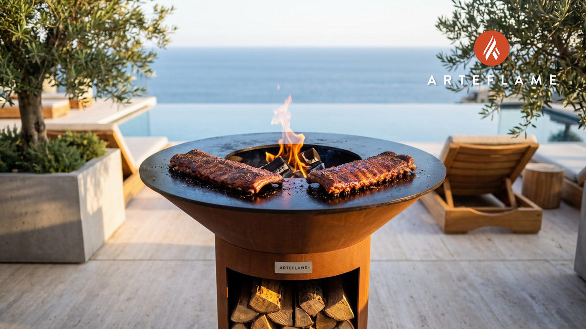 Wood-Fired Pork Spare Ribs (Texas Style) cooking on an Arteflame grill