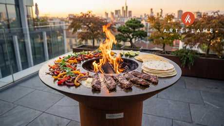 Seared Skirt Steak Fajitas (Texas Style) cooking on an Arteflame grill