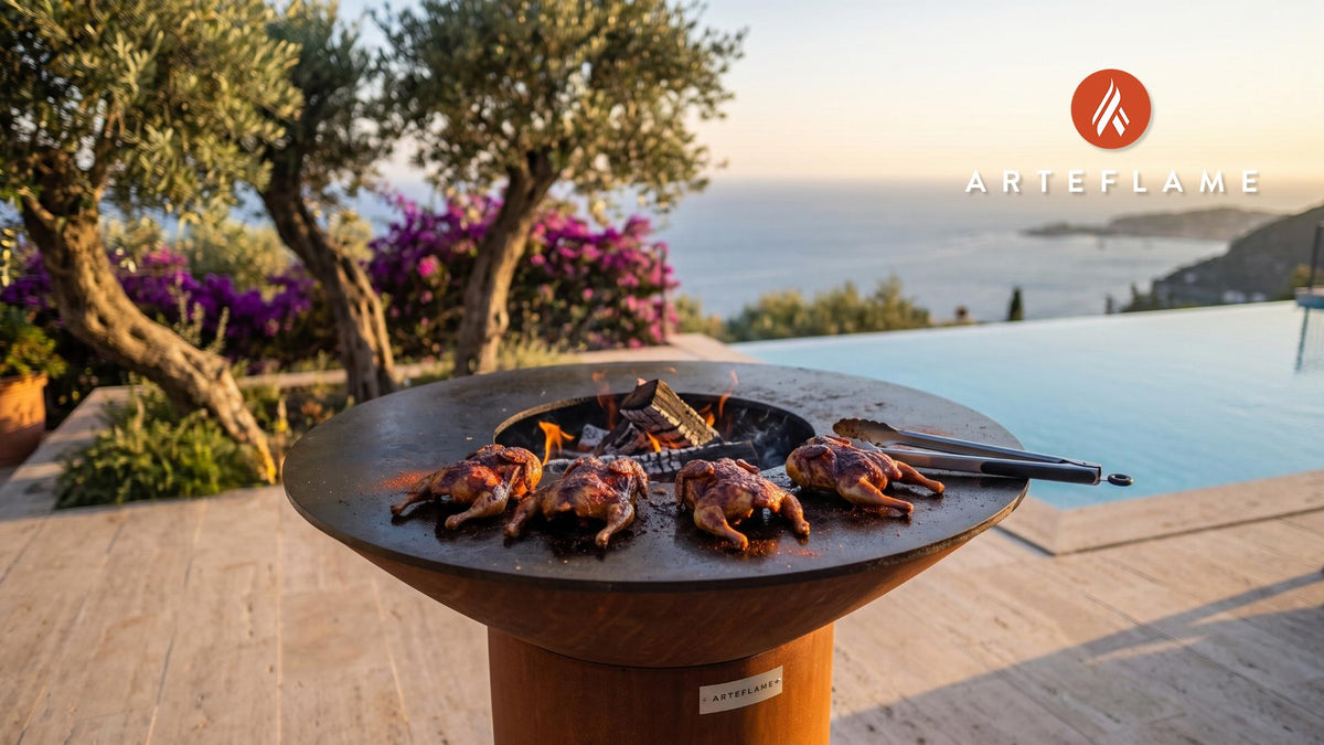 Honey Glazed Grilled Quail (Texas Style) cooking on an Arteflame grill