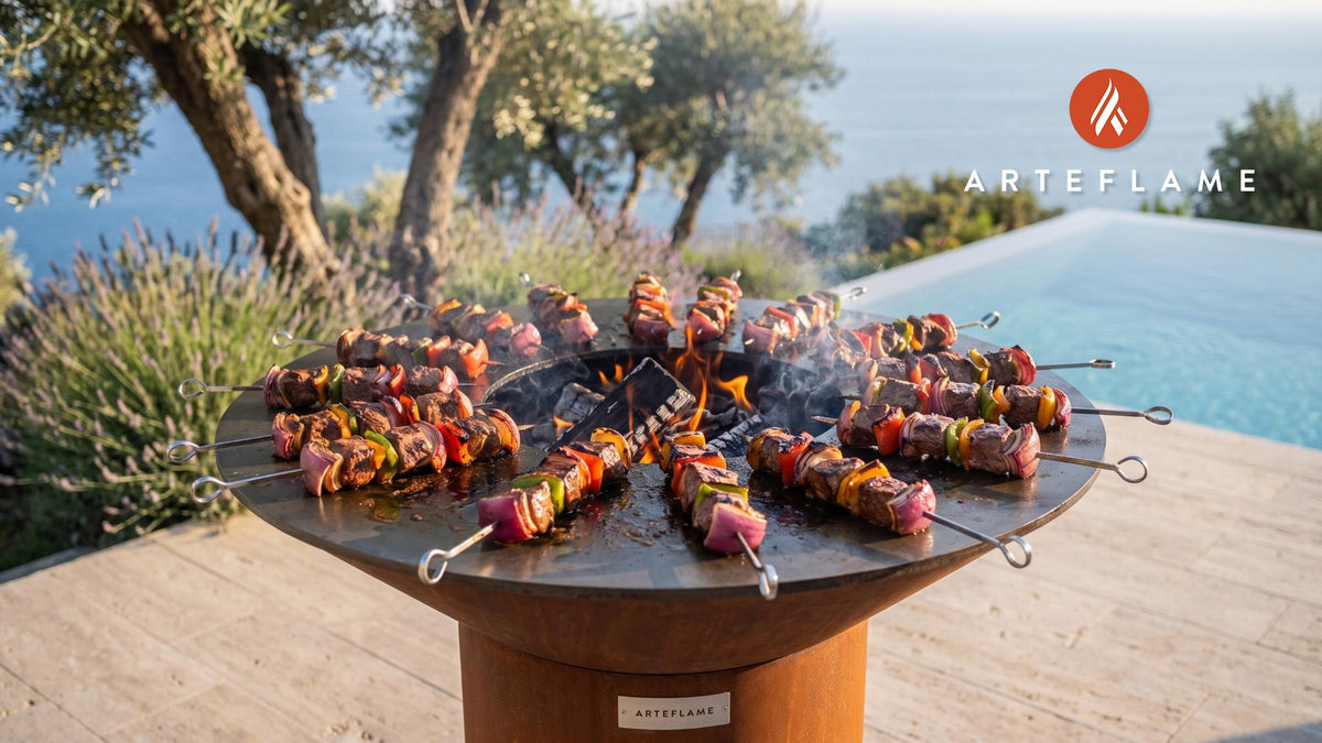 Juicy Grilled Beef Shish Kebabs (Texas Style) cooking on an Arteflame grill