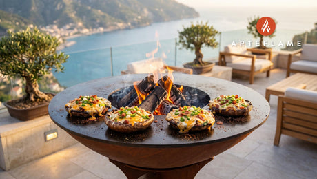 Grilled Stuffed Portobello Mushrooms (Texas Style) cooking on an Arteflame grill