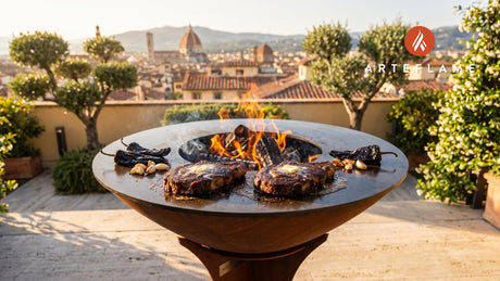Ancho-Coffee Rubbed Steak (Texas Style) cooking on an Arteflame grill