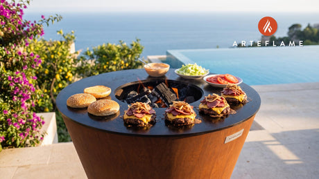 Pastrami Burgers (Utah Style) cooking on an Arteflame grill