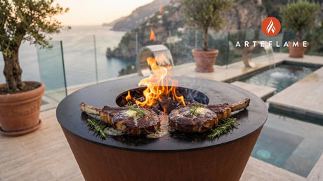 Coffee-Rubbed Ribeye Steak (Utah Campfire Style) cooking on an Arteflame grill