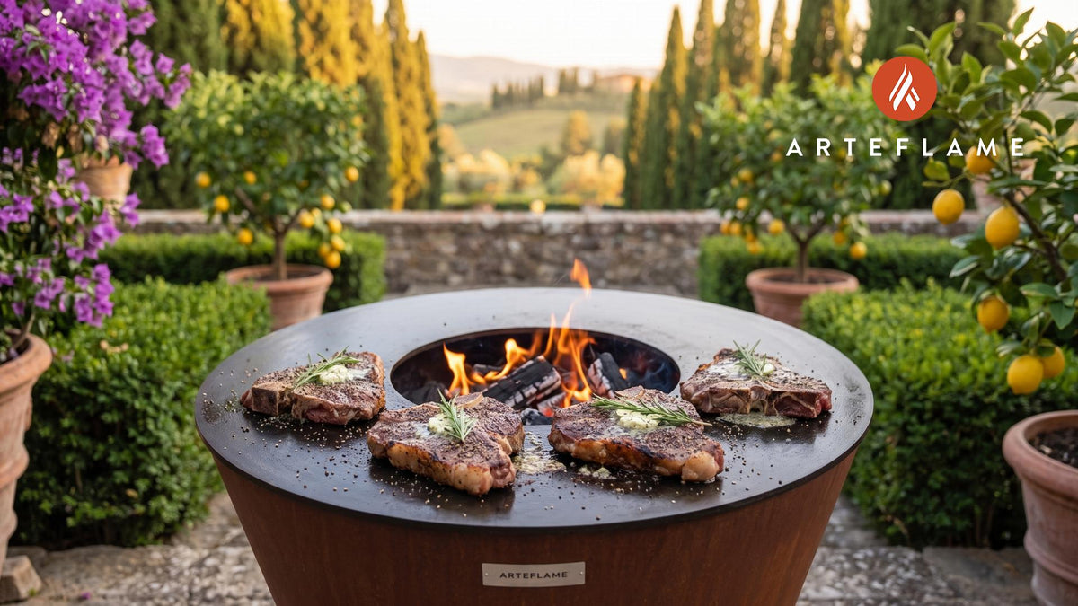 Cracked Pepper T-Bone Steaks (Utah Style) cooking on an Arteflame grill
