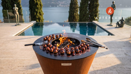 Cherry Glazed Grilled Meatballs (Utah Style) cooking on an Arteflame grill