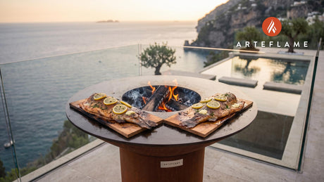 Cedar Grilled Rainbow Trout (Utah Style) cooking on an Arteflame grill