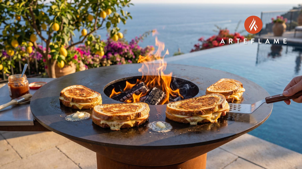 Cabot Cheddar Grilled Cheese (Vermont Style) cooking on an Arteflame grill