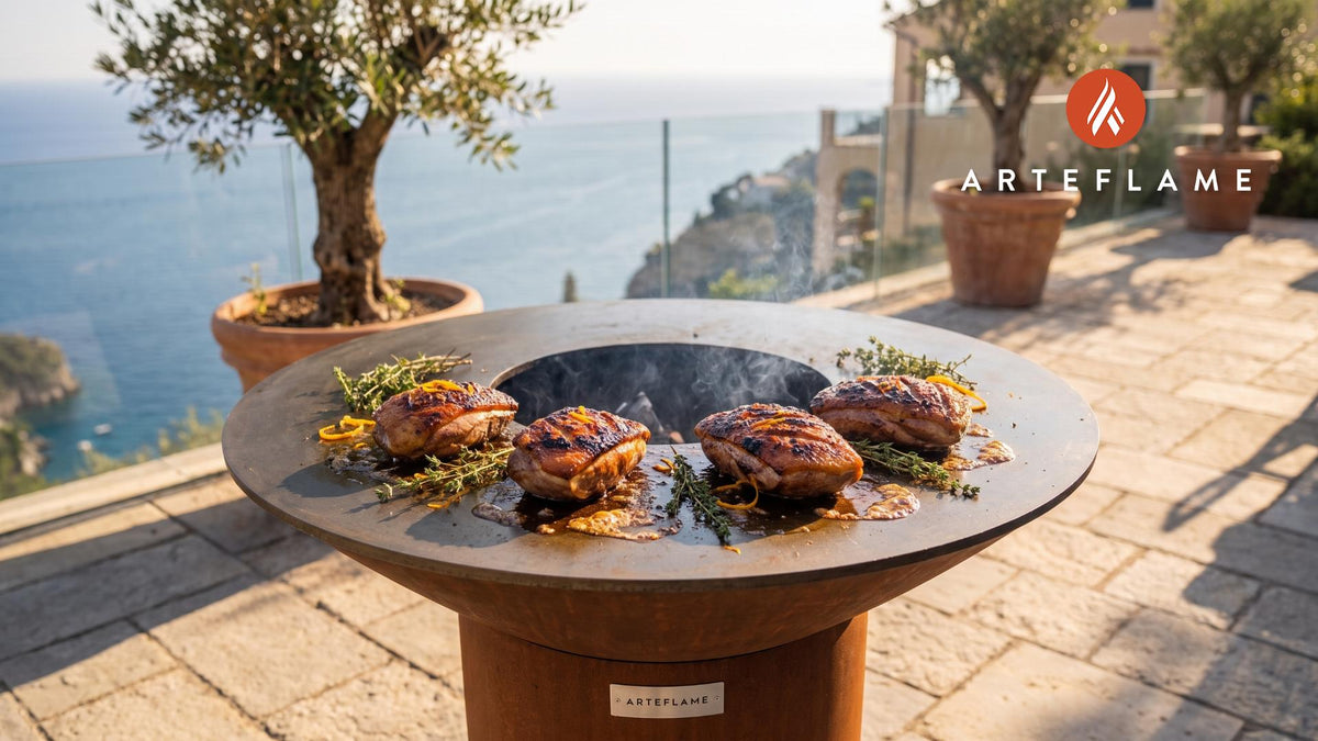 Maple Glazed Grilled Duck (Vermont Style) cooking on an Arteflame grill