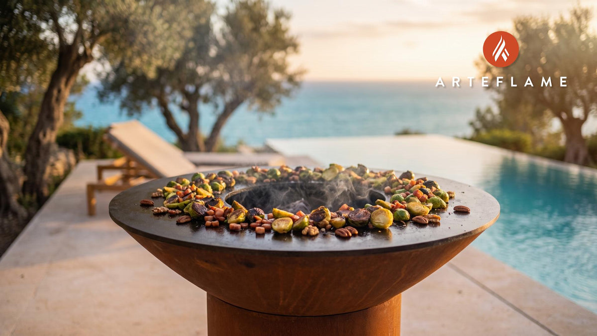 Charred Brussels Sprouts cooking on an Arteflame grill