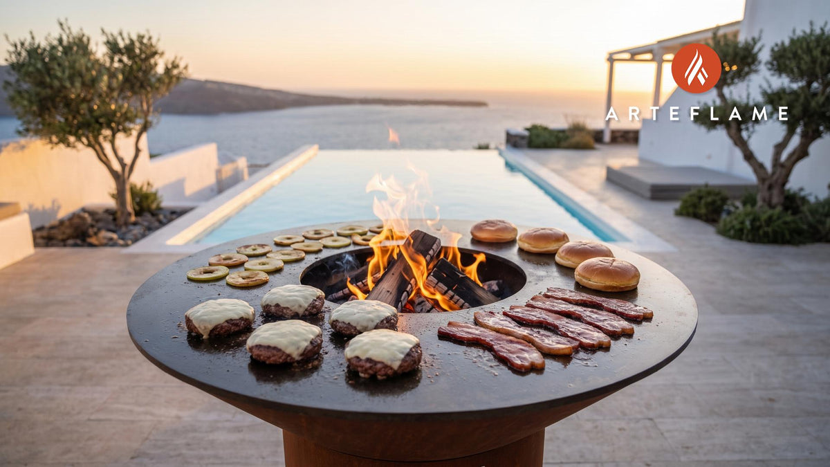 Reverse Seared Elk Burgers (Vermont Style) cooking on an Arteflame grill