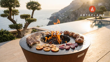 Grilled Apple Cider Bratwurst (Vermont Style) cooking on an Arteflame grill