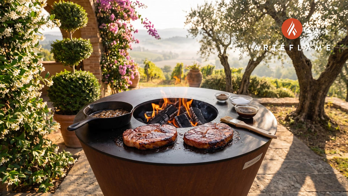 Maple Glazed Ham Steaks (Vermont Style) cooking on an Arteflame grill