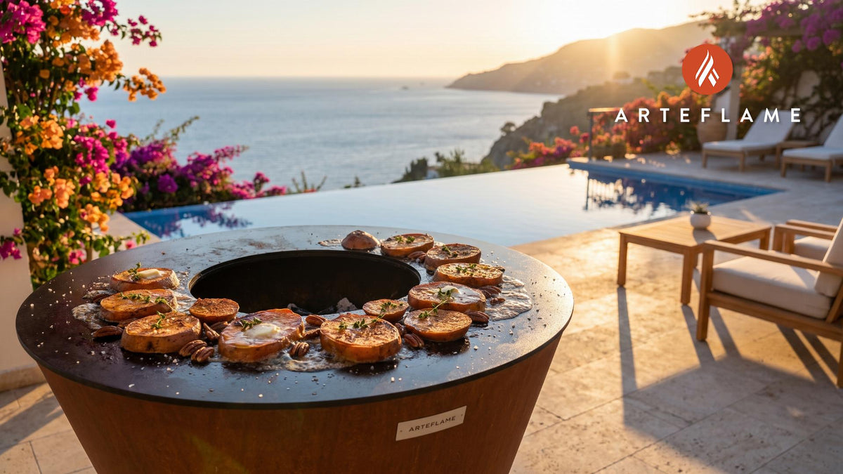 Wood-Fired Sweet Potatoes cooking on an Arteflame grill
