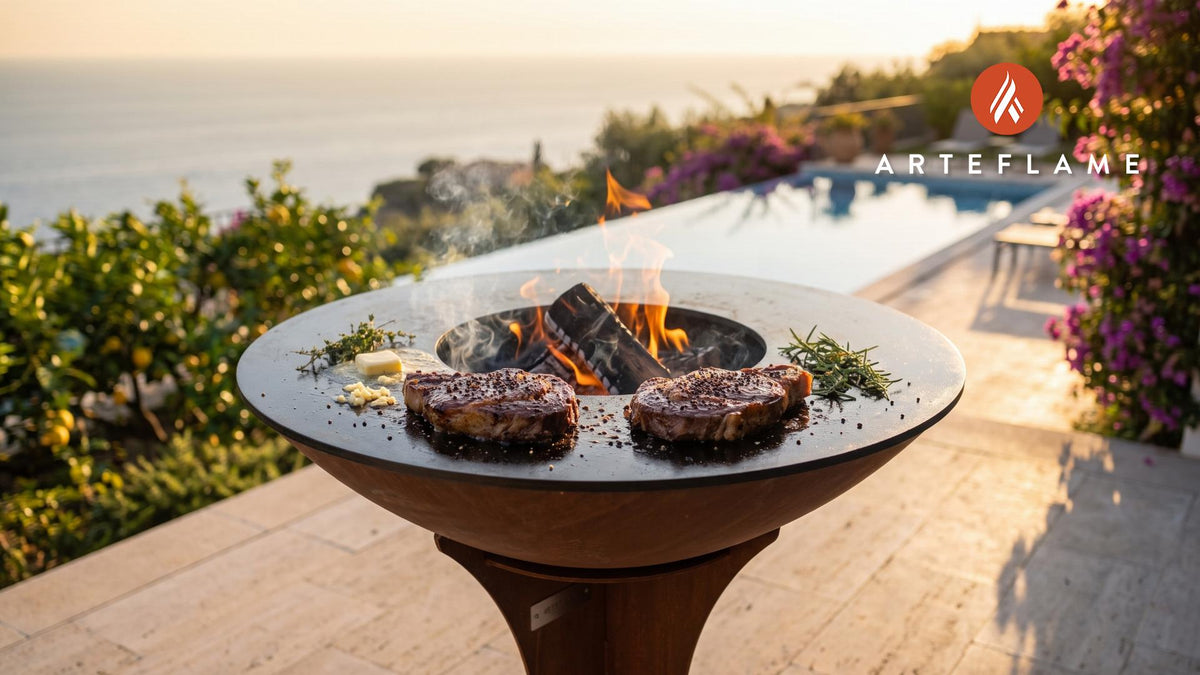Maple Peppercorn Steak (Vermont Style) cooking on an Arteflame grill