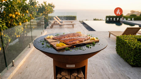 Cedar Plank Salmon cooking on an Arteflame grill