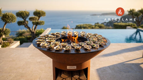 Grilled Chesapeake Bay Oysters (Virginia Style) cooking on an Arteflame grill