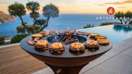 Pimento Cheeseburgers (Virginia Southern Style) cooking on an Arteflame grill