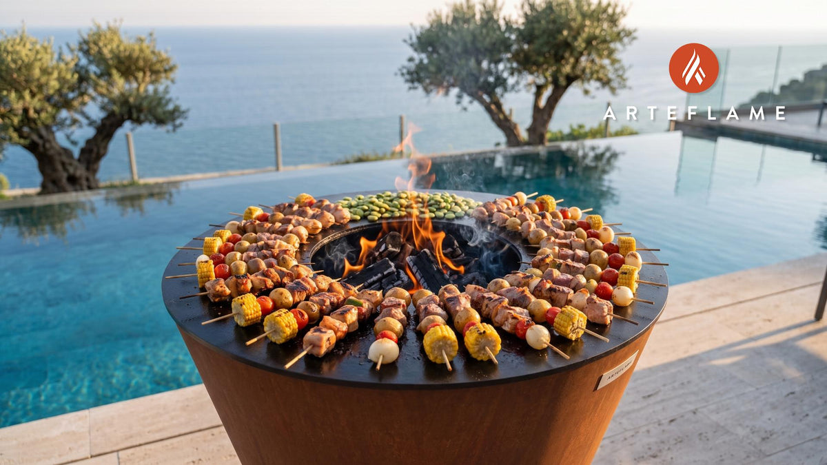Grilled Brunswick Stew Skewers (Virginia Style) cooking on an Arteflame grill