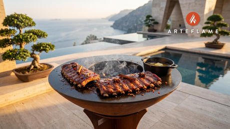 Grilled Pork Ribs with Spiced Apple Cider (Virginia Style) cooking on an Arteflame grill