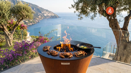 Grilled Soft Shell Crabs with Lemon Butter (Virginia Style) cooking on an Arteflame grill