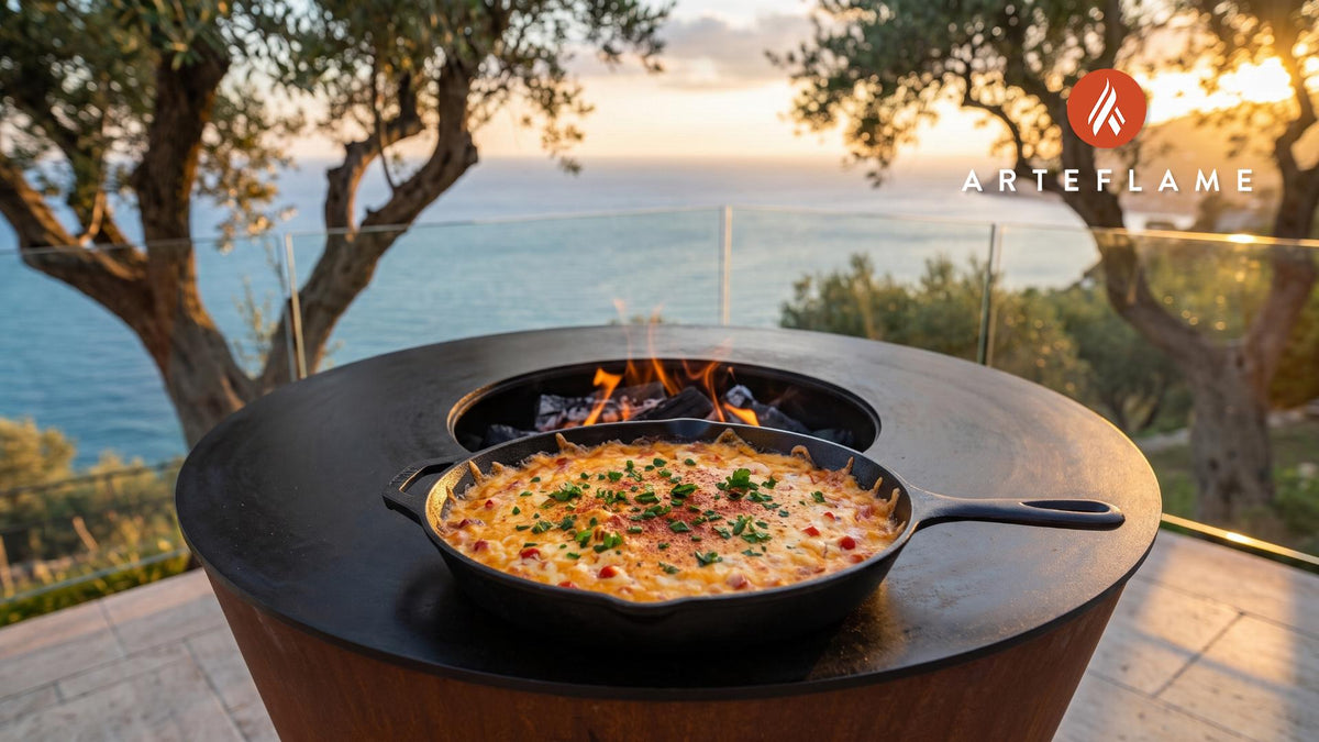 Grilled Pimento Cheese Dip (Virginia Style) cooking on an Arteflame grill