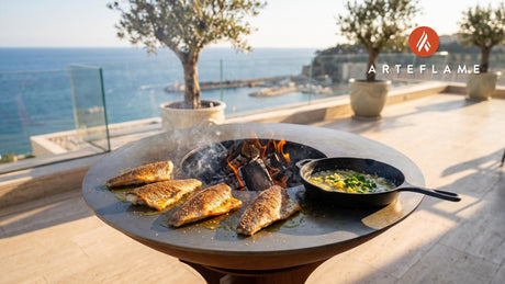 Grilled Chesapeake Rockfish (Virginia Style) cooking on an Arteflame grill