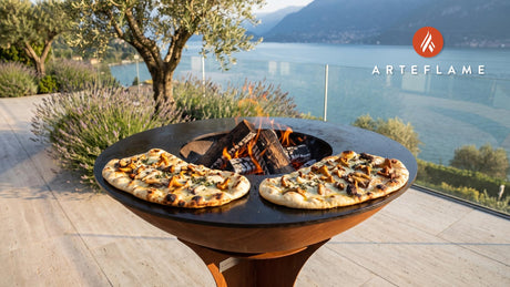 Grilled Wild Mushroom Flatbread (Virginia Style) cooking on an Arteflame grill