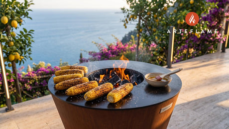 Grilled Corn with Virginia Butter (Charred) cooking on an Arteflame grill