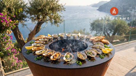 Grilled Pacific Oysters (Washington Style) cooking on an Arteflame grill